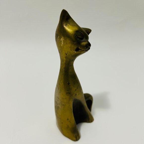 Vintage Mid Century Modern MCM Solid Brass Siamese Cat 6" - Picture 2 of 14